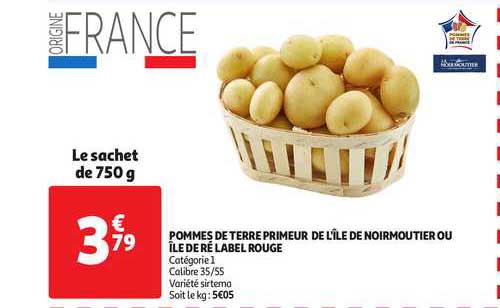 pommes de terre primeur de l'île de noirmoutier ou île de ré label rouge