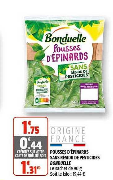 pousses d'épinards sans résidu de pesticides bonduelle