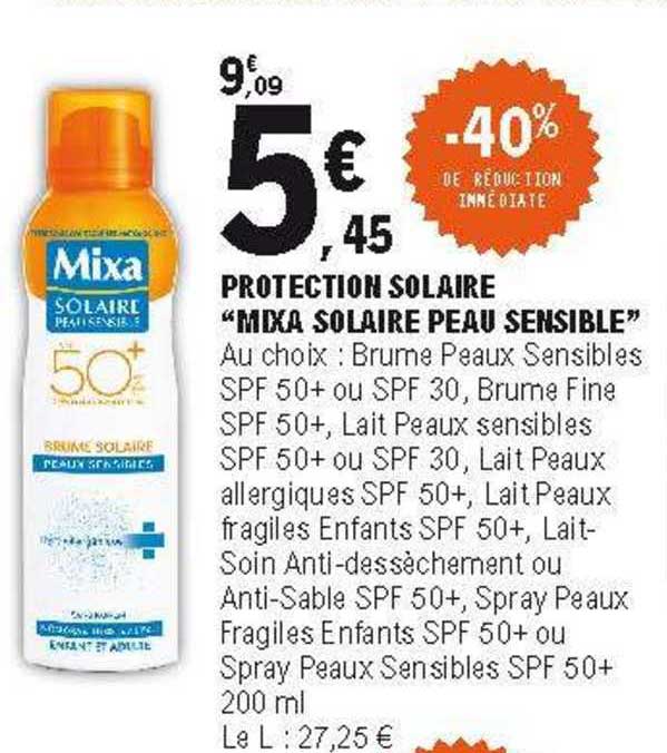 protection solaire "mixa solaire peau sensible"