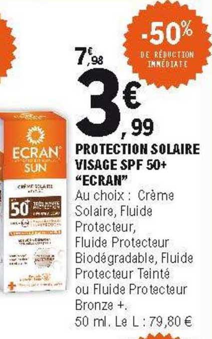 protection solaire visage spf 50+ "ecran"