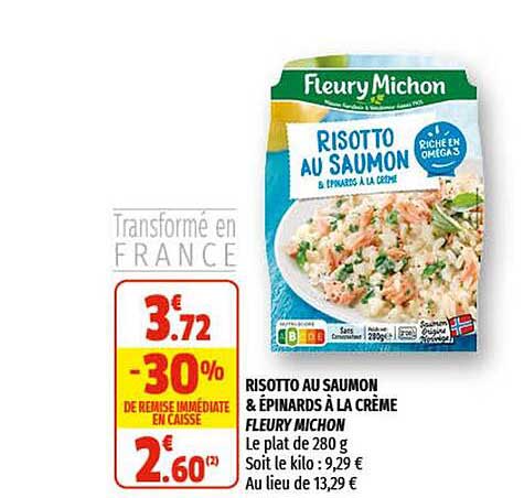 risotto au saumon & épinards à la crème fleury michon