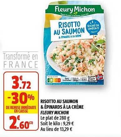 risotto au saumon & épinards à la crème fleury michon