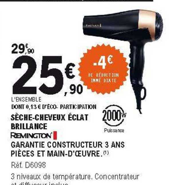 sèche-cheveux éclat brillance remington