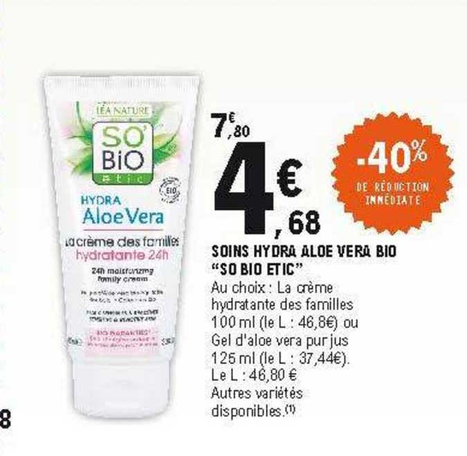 soins hydra aloé véra bio "so bio étic"