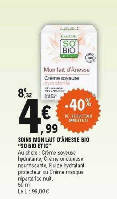 soins mon lait d'ânesse bio "so bio étic"