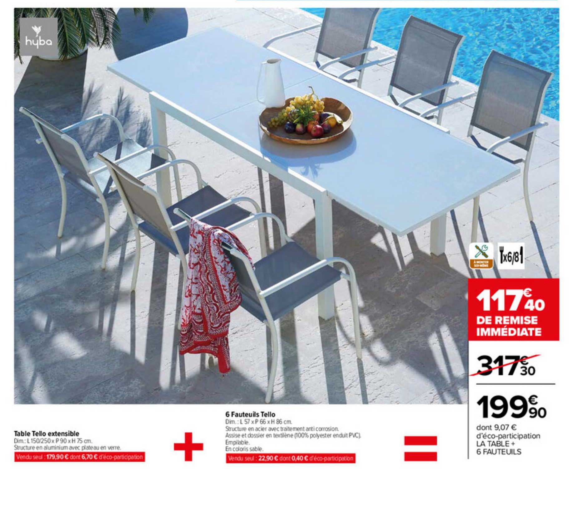 Table Tello Extensible, 6 Fauteuils Tello