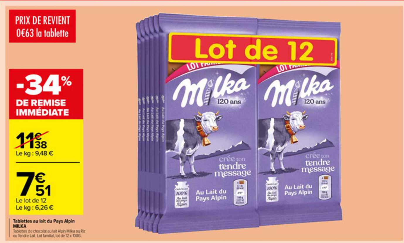 Tablettes Au Lait Du Pays Alpin Milka