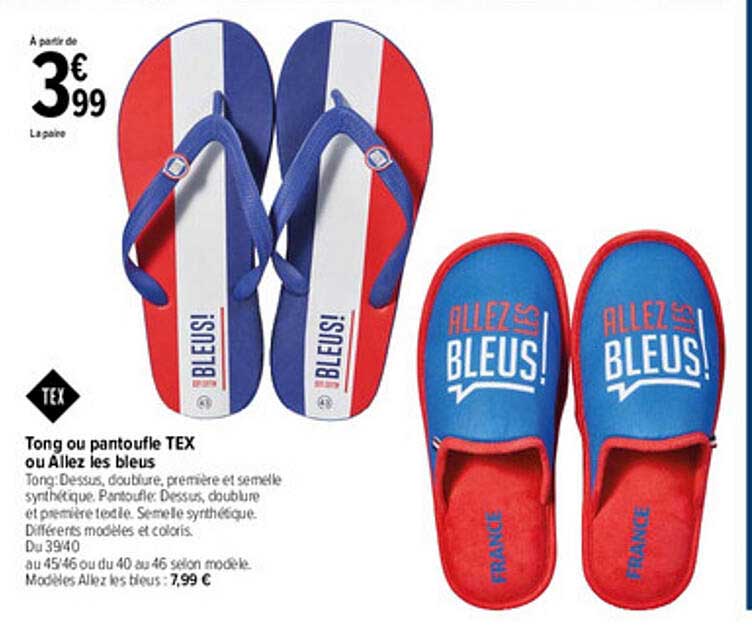 tong ou pantoufle tex ou allez les bleus tex