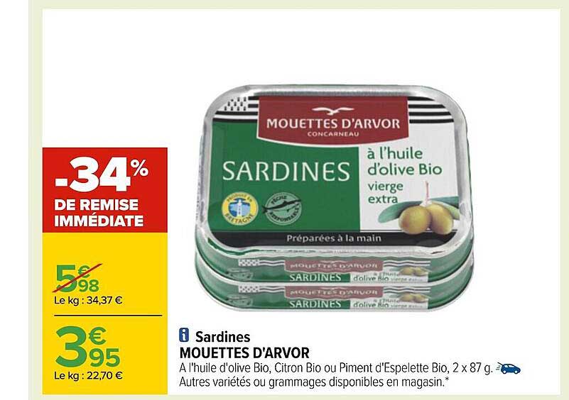 sardines mouettes d'arvor -34% de remise immédiate