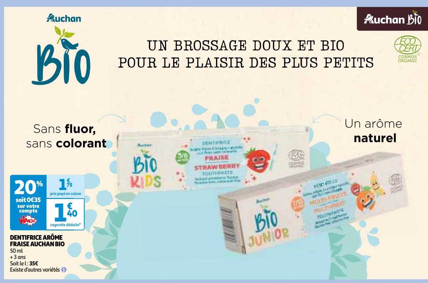 Dentifrice Arôme Fraise Auchan Bio