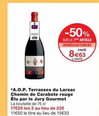 a.o.p. terrasses du larzac chemin de carabote rouge élu par le jury gourmet