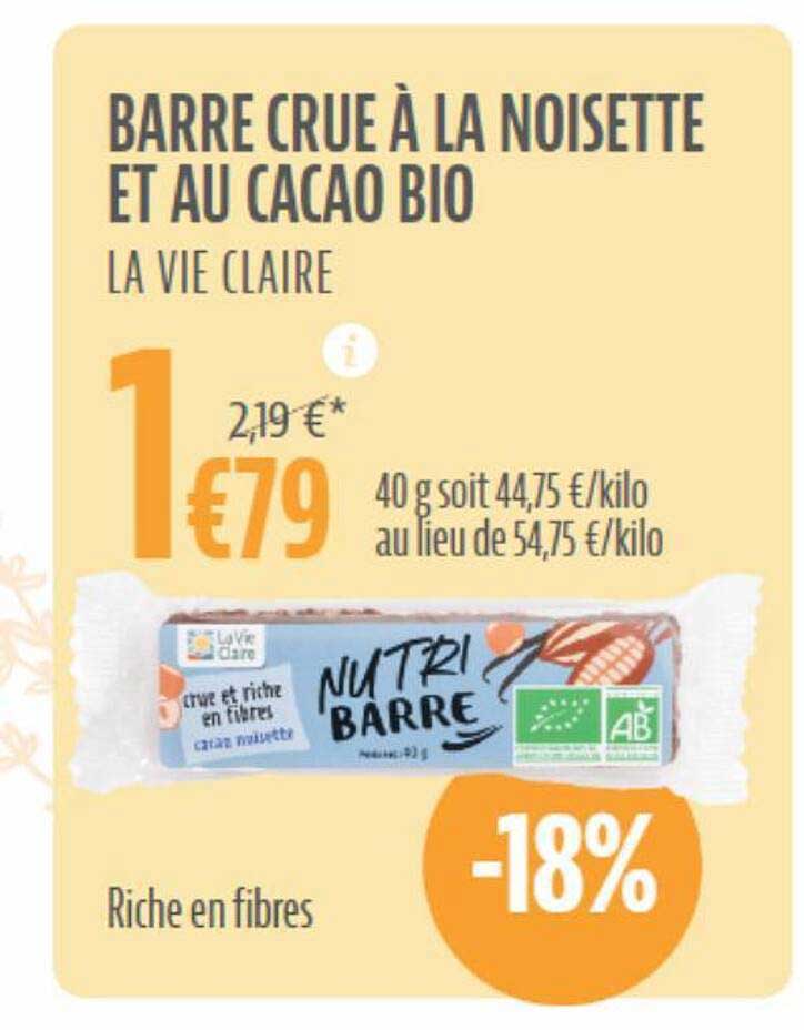 Barre Crue à La Noisette Et Au Cacao Bio La Vie Claire