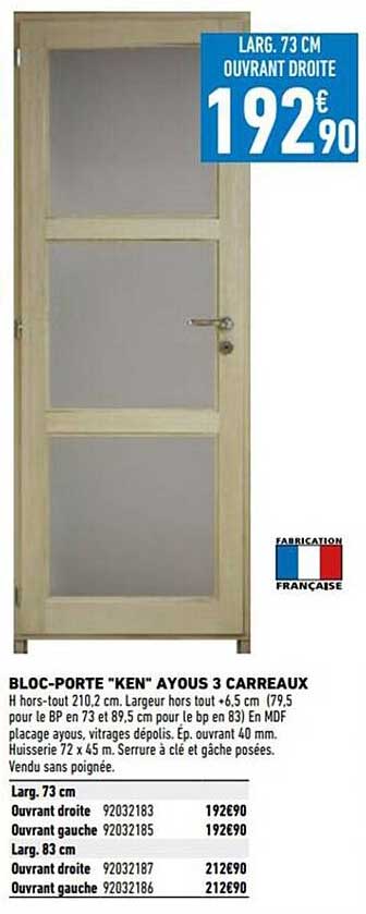 bloc-porte "ken" ayous 3 carreaux