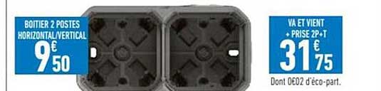 boîtier 2 postes horizontal-vertical, va et vient + prise 2p+t