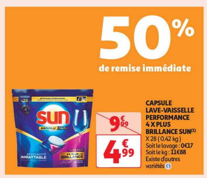 capsule lave-vaisselle performance 4x plus brillance sun