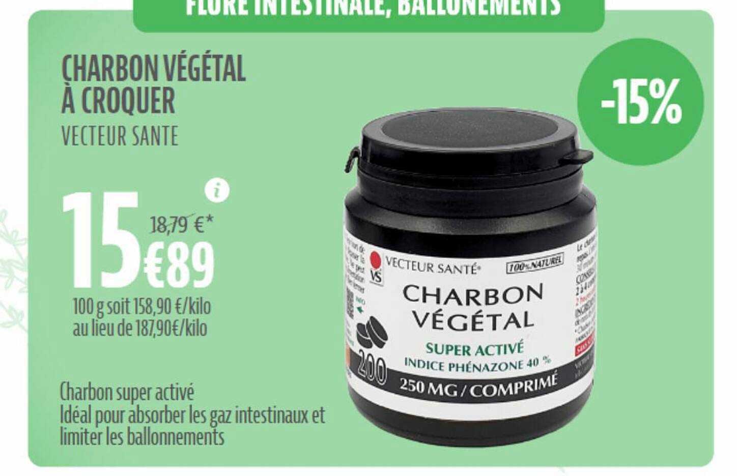 charbon végétal à croquer vecteur santé