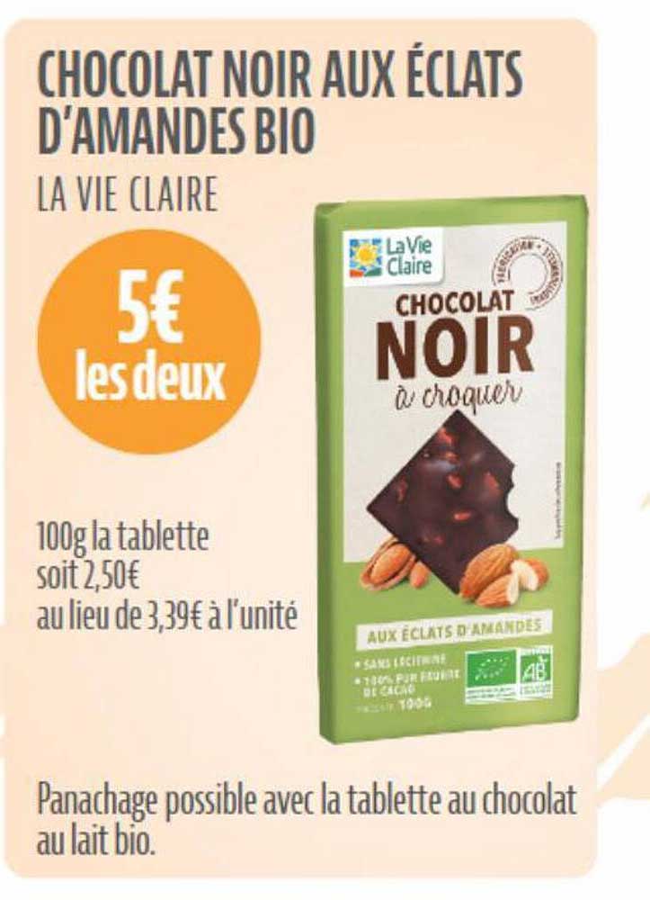 chocolat noir aux éclats d'amandes bio la vie claire