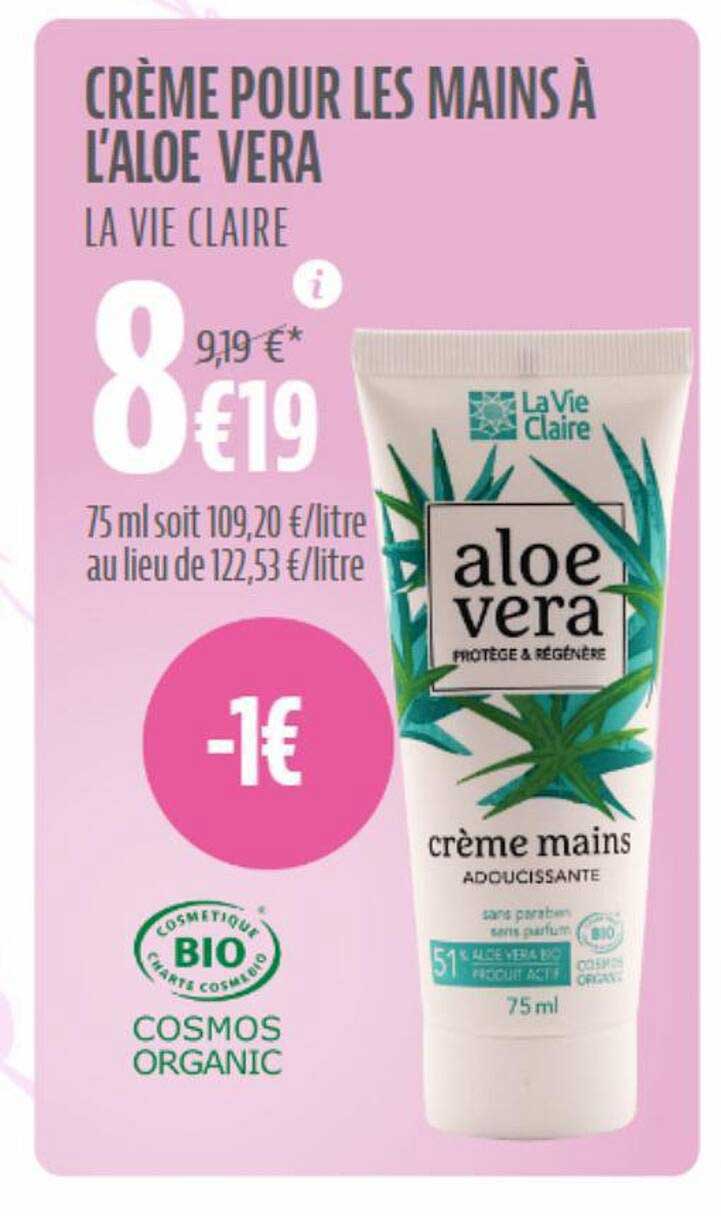 crème pour les mains à l'aloe vera la vie claire