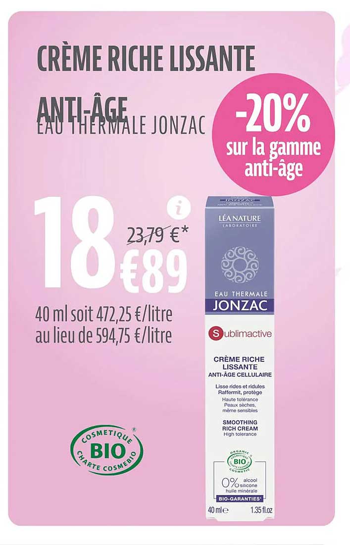 crème riche lissante anti-âge eau thermale jonzac