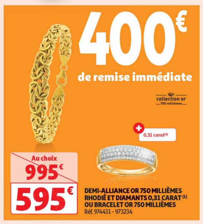 demi-alliance or 750 millièmes rhodié et diamants 0,31 carat ou bracelet or 750 millièmes