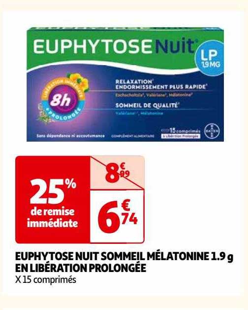 euphytose nuit sommeil mélatonine 1.9 g en libération prolongée