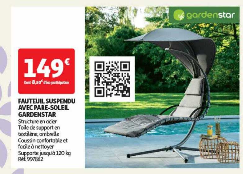 fauteuil suspendu avec pare-soleil gardenstar