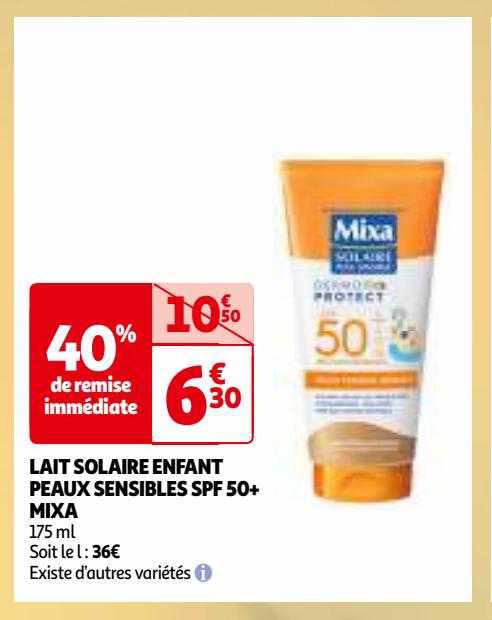 lait solaire enfant peaux sensibles spf 50+ mixa