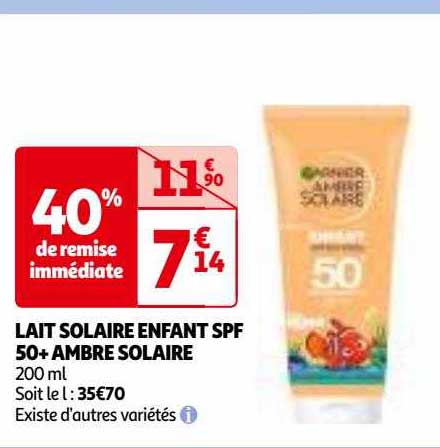lait solaire enfant spf 50+ ambre solaire
