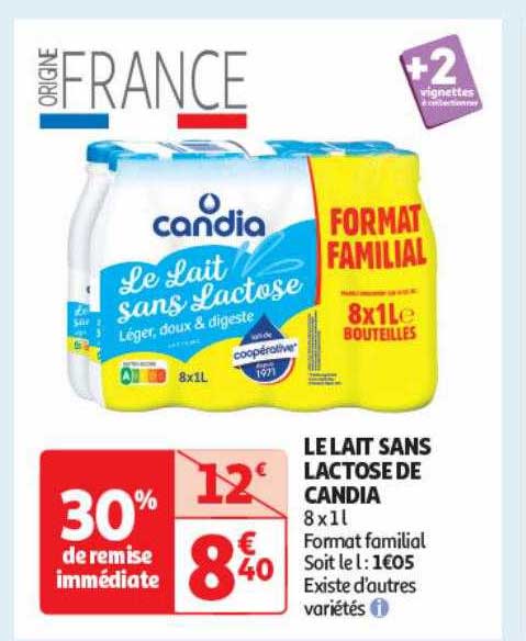 le lait sans lactose de candia