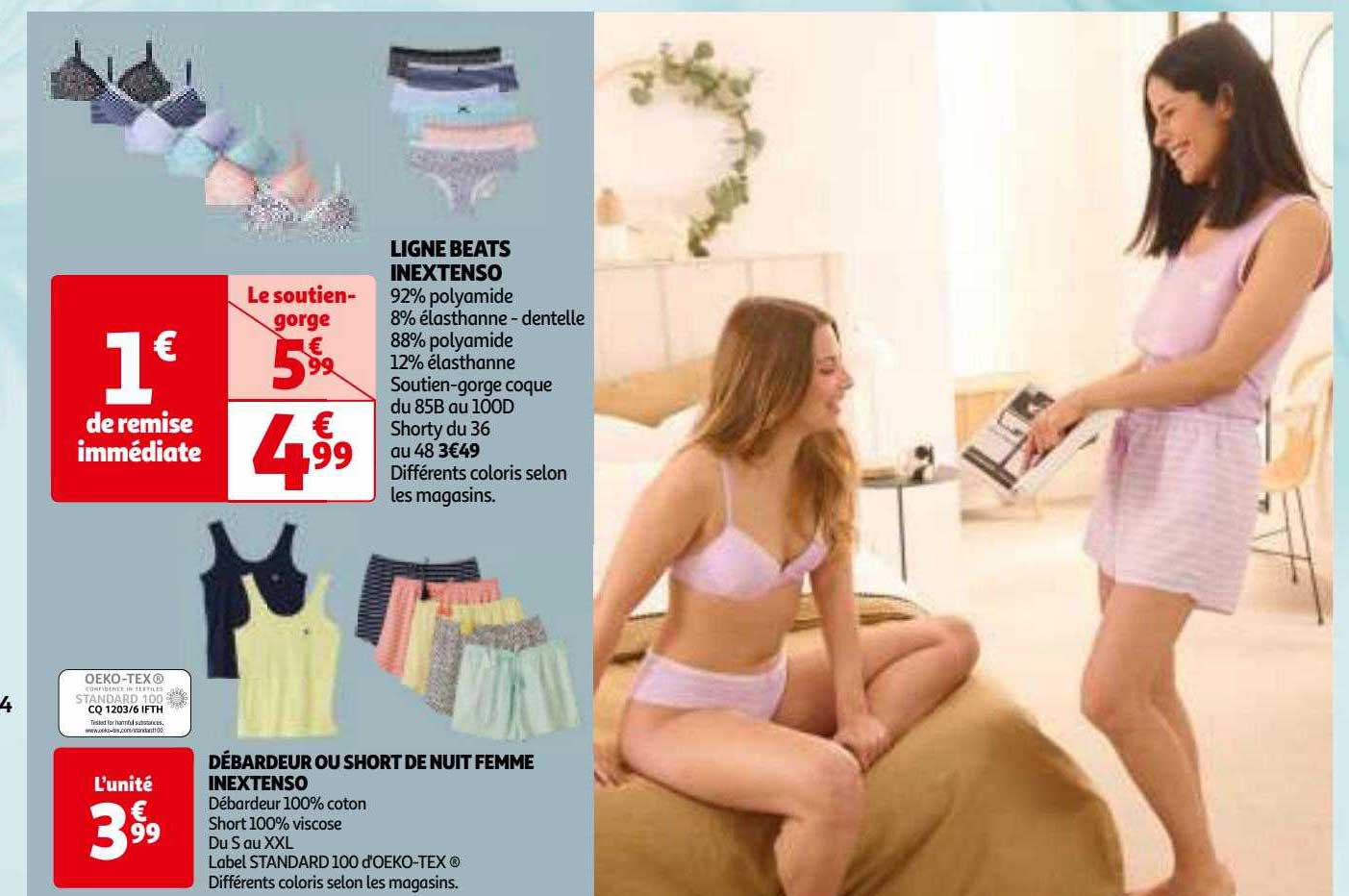 ligne beats inextenso, débardeur ou short de nuit femme inextenso