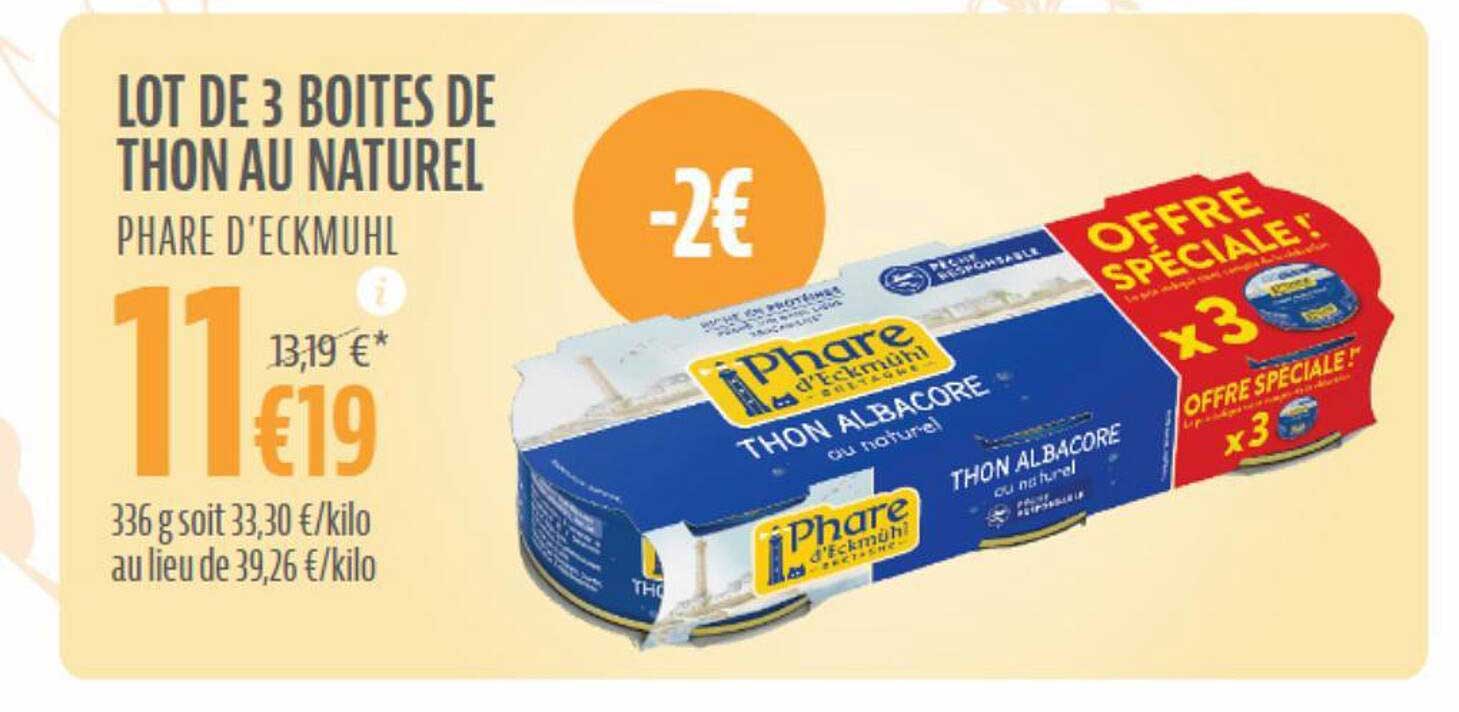 lot de 3 boîtes de thon au naturel phare d'eckmuhl