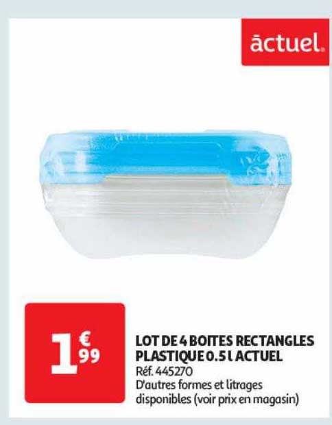 lot de 4 boîtes rectangles plastique 0.5 l actuel