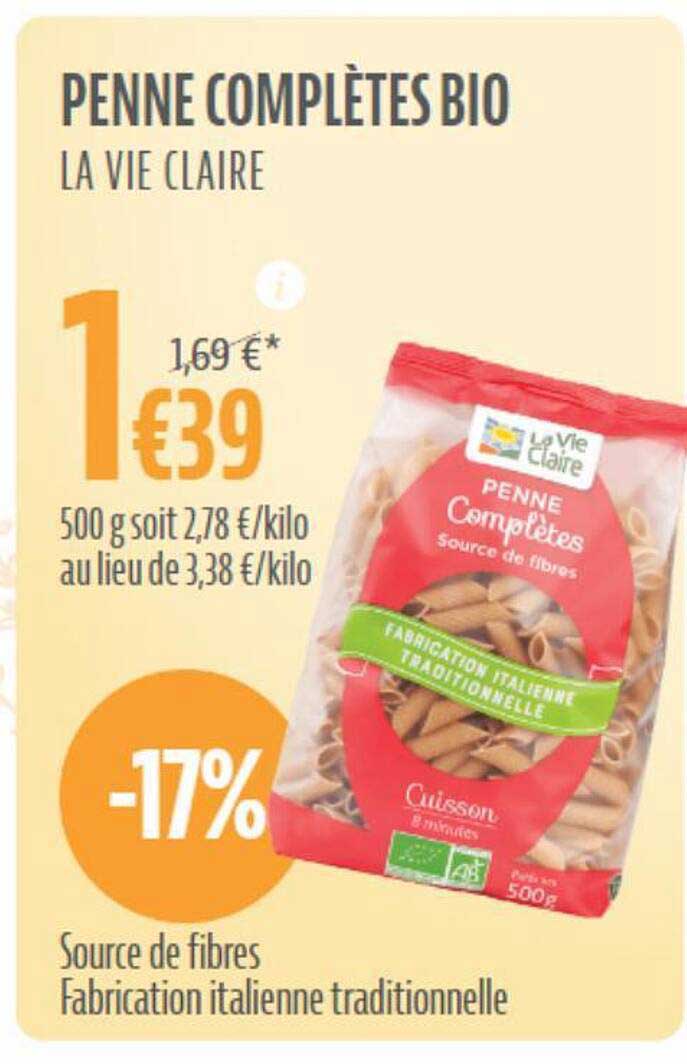 penne complètes bio la vie claire