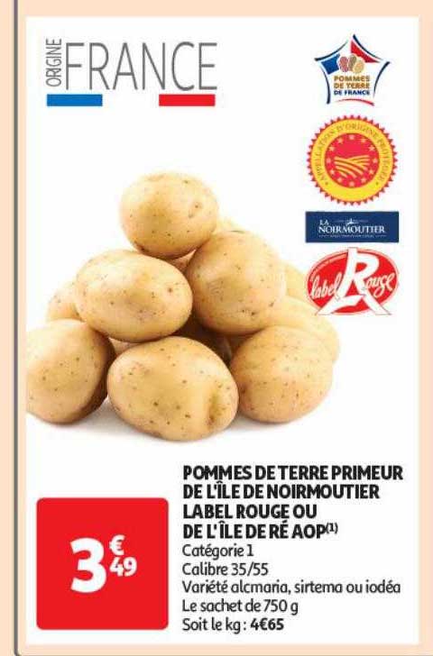 pommes de terre primeur de l'île de noirmoutier label rouge ou de l'île de ré aop