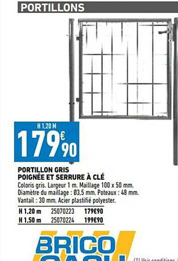 portillon gris poignée et serrure à clé