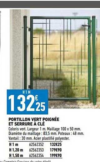 portillon vert poignée et serrure à clé