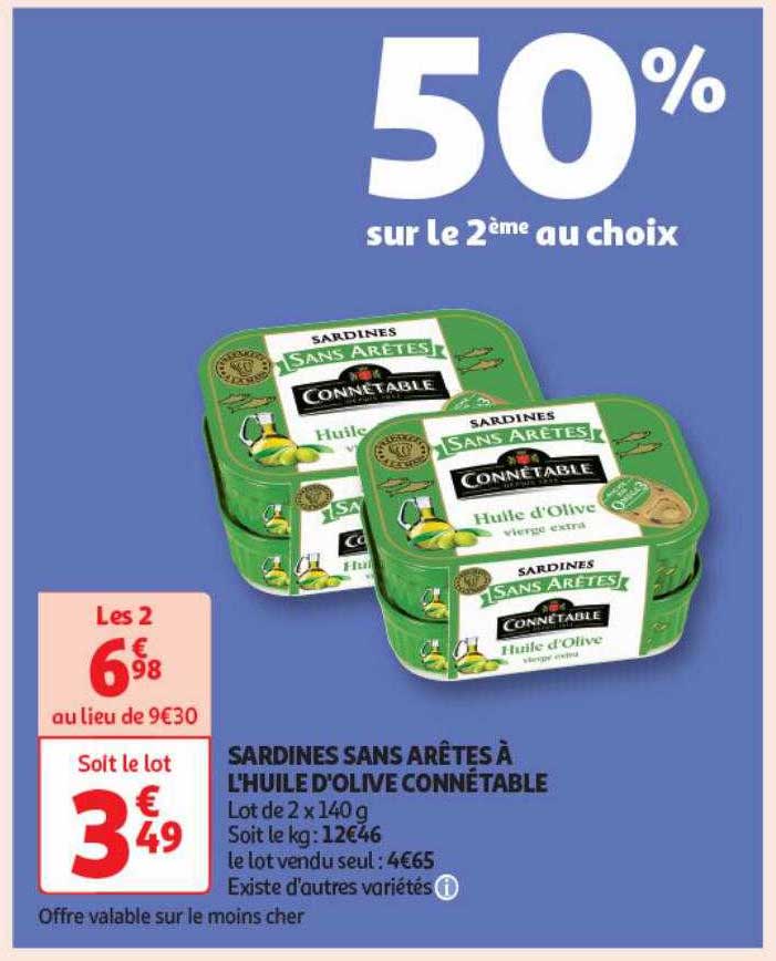 sardines sans arêtes à l'huile d'olive connétable