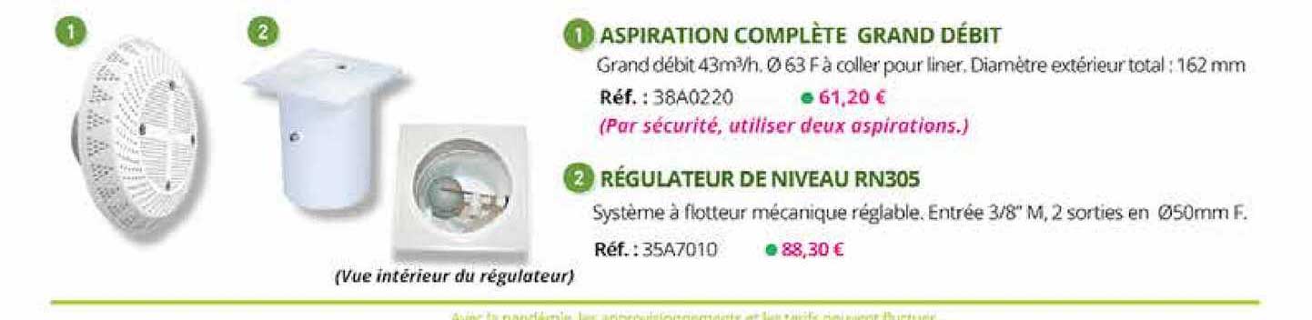 aspiration complète grand débit, régulateur de niveau rn305