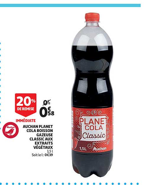 auchan planet cola boisson gazeuse classic aux extraits végétaux