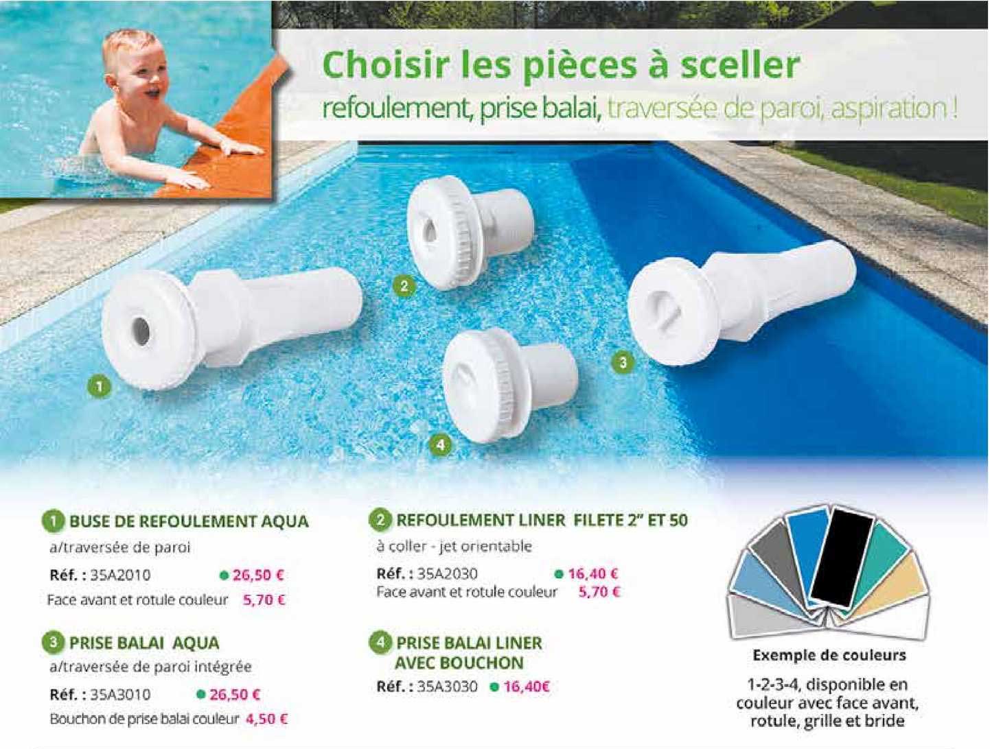 Buse De Refoulement Aqua, Prise Balai Aqua, Refoulement Liner Filete 2" Et 50, Prise Balai Liner Avec Bouchon