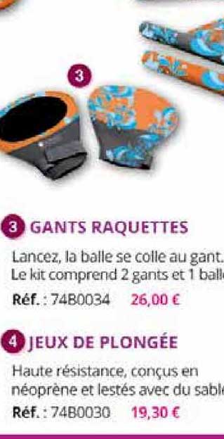 gants raquettes, jeux de plongée
