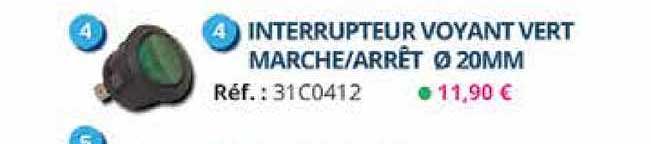 interrupteur voyant vert marche-arrêt 20mm