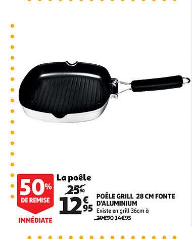 poêle grill 28 cm fonte d'aluminium