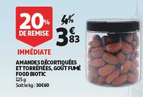 amandes décortiquées et torréfiées, goût fumé food biotic