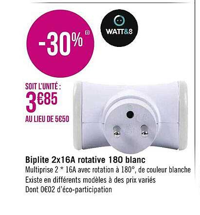 biplite 2x16a rotative 180 blanc
