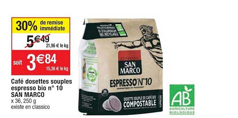 café dosettes souples espresso bio n°10 san marco