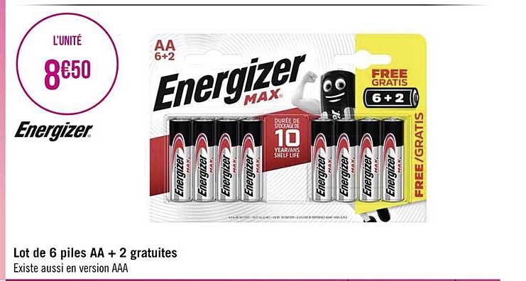 energizer lot de 6 piles AA + 2 gratuites