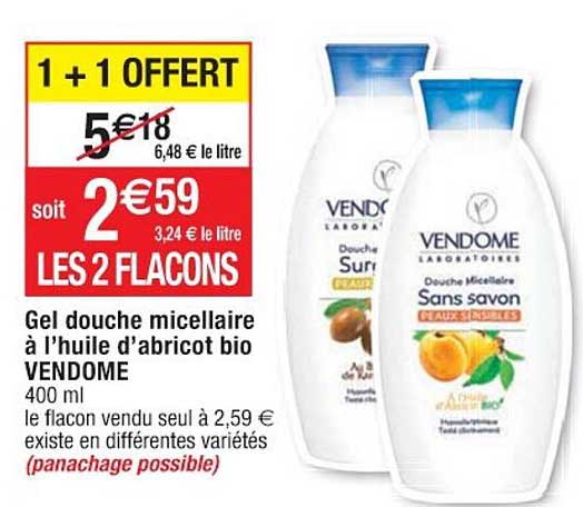 gel douche micellaire à l'huile d'abricot bio vendome
