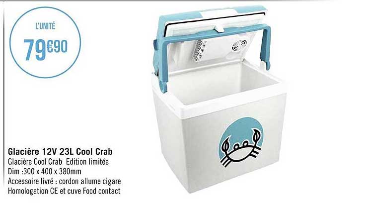 glacière 12v 23l cool crab