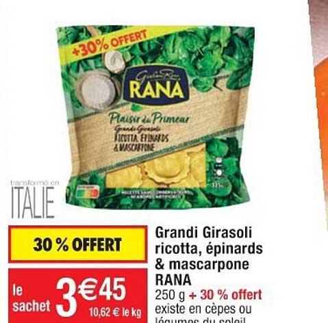 grandi girasoli ricotta, épinards & mascarpone rana